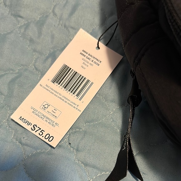 Vera Bradley mini quilted backpack Black Quilted Backpack, new with tag - Picture 7 of 7